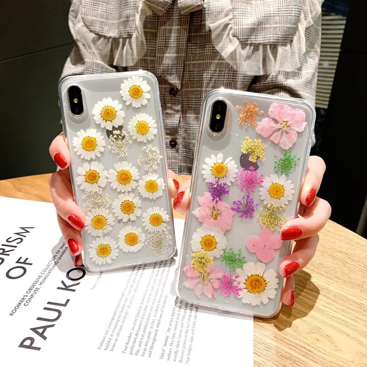 Yaz gerçek preslenmiş kurutulmuş vahşi çiçek cep telefonu kılıfı iPhone 12 11 Pro Max Fundas için