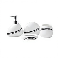 Set Aksesoris Kamar Mandi Resin Putih 4 Buah Modern - Desain Garis Bergelombang Hitam Artistik Minimalis untuk Dekorasi Hotel dan Rumah Mewah