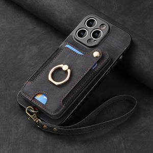 Étui en cuir pour téléphone portable pour <span class=keywords><strong>IPhone</strong></span> 16 <span class=keywords><strong>Pro</strong></span> <span class=keywords><strong>Max</strong></span> 15 14 <span class=keywords><strong>13</strong></span> Plus RFID antivol brosse anneau boucle lanière multi-fonction carte sac - Product Image 6