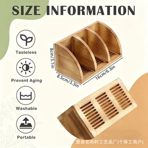 Boîte de rangement pour savon en bois avec compartiments, auto-drainante, rectangulaire, pour comptoirs de salle de bain, porte-savon - Product Image 3