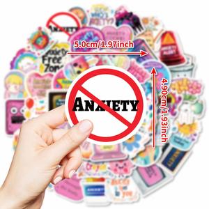 50 autocollants personnalisés anti-stress avec dessins animés anglais et textes pour la décoration d'ordinateurs portables - Product Image 2