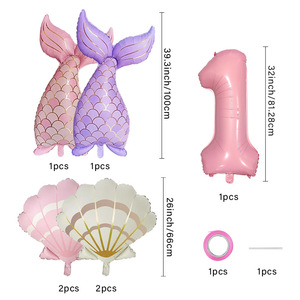 Kit de Globos con Forma de Cola de Sirena, Juego de Globos de Látex con Diseño de Concha de Sirena, para Niñas, Tema Bajo el Mar, Cumpleaños del 1 al 9, Baby Shower - Product Image 2