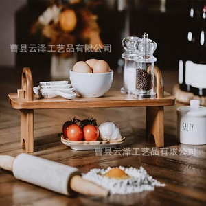 Cross-border portable double-layer wooden <b>tray</b>, home use, simple wooden <b>dinner</b> plate, wooden ornament, light luxury dessert - Product Image 2