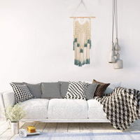 Tapisserie murale verticale en coton macramé, style bohème tissé vert et beige, écologique, pour anniversaire
