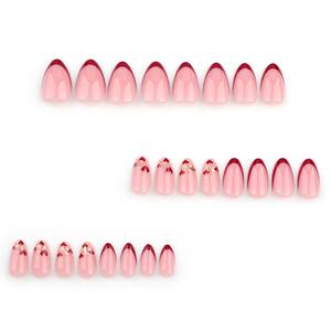 24 pièces/ensemble 3629 Faux ongles classiques français courts en acrylique en forme d'amande à presser avec colle, pré-conçus, vente en gros - Product Image 2