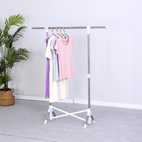 Porte-vêtements sur pied en acier inoxydable thermolaqué à un seul niveau, robuste, avec roulettes, pour séchage de vêtements, vente en gros OEM