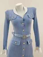 Nouvelle Collection AIMEISI : Robe Courte Décontractée en Maille pour Femme, Élégante, à Blocs de Couleurs, Col Revers, Manches Évasées et Ceinture