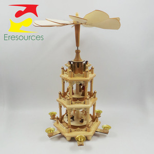 Traditional <strong>Christmas</strong> Wood Pyramid Craft Religious <strong>Nativity</strong> <strong>Set</strong> with Six Resin Candle Holders and Angel Style - Product Image 3