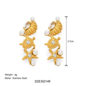 Pendientes de Perlas y Estrellas de Mar de Acero Inoxidable con Baño de Oro de 18K al Vacío, Estilo Europeo Americano, Modernos para Aniversario o Vacaciones en el Océano - Product Image 6