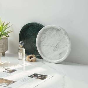 Plateau rond en travertin Interzonal, table basse contemporaine en marbre naturel, plateaux de décoration pour la maison - Product Image 5