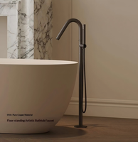 Robinet de baignoire autoportant à débit élevé, colonne de douche simple à effet pluie, monocommande double fonction pour baignoire et salle de bain