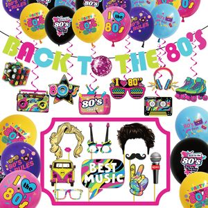 Décorations de fête des années <span class=keywords><strong>80</strong></span> Retour aux années <span class=keywords><strong>80</strong></span> Bannière à tourbillons suspendus <span class=keywords><strong>Photo</strong></span> Prop Ballons pour anniversaire des années 1980 Neon Hip Hop Party Supplies - Product Image 4