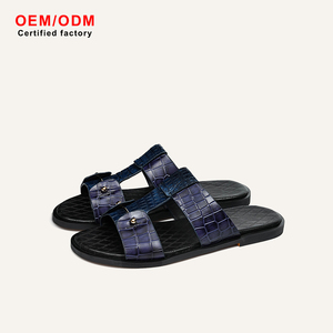 Luxury Designer Resort Slippers Premium Animal Embossed Cow Leather Two Strap Slides Men's Sandals Soft Waterproof Summer - Product Image 1