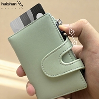 Dompet Lipat Otomatis Pop-Up PU dengan Casing Aluminium Pop-Up Tipis Kapasitas Besar untuk Multi Kartu Uang Tunai Penggunaan Sehari-hari