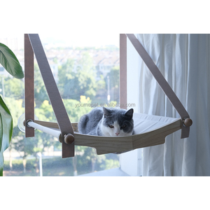 Venta al por mayor hamaca para gatos marco de madera ventosa resistente lona lavable asiento soleado muebles elevados gato ventana cama gato pared - Product Image 2