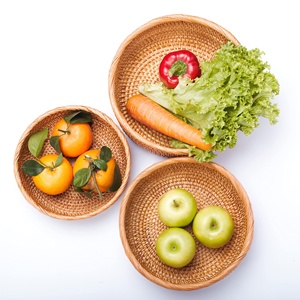 3 PACK Natural Rattan Runder Obstbrot korb Hand gewebte Rattan-Aufbewahrung körbe Wicker Organizer <span class=keywords><strong>Basket</strong></span> für Esszimmer - Product Image 2