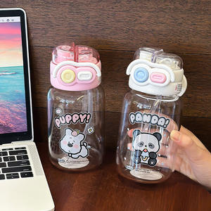 Apple Puppy Glass <b>Water</b> <b>Bottle</b> 500Ml <b>With</b> <b>Straw</b> Cartoon Design For Kids Travel Use - Product Image 3