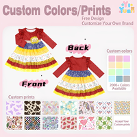 Robe longue à manches longues pour filles, style swing à volants, patchwork color block, imprimé multi- motifs, bordure en dentelle, applique fleur 3D, robe de princesse pour fête de fin d'année