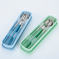 Ensemble de couverts de voyage portable en acier inoxydable de style coréen avec fourchette et baguettes avec étui