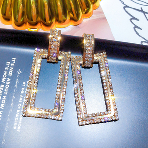 Joyería Bling 925 plata esterlina poste geométrico pendientes colgantes joyería moda chapado en oro rectángulo pendientes de diamantes de imitación - Product Image 6