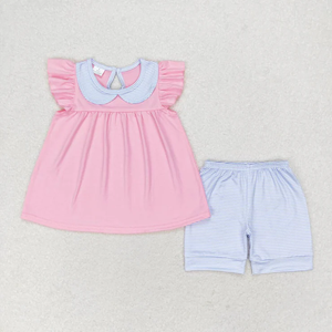 Ensembles de vêtements pour enfants d'été, tunique décontractée respirante pour enfants et ensemble de shorts rayés pour les petites filles - Product Image 2