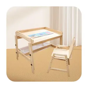 어린이 학습 책상 가정용 단단한 나무 높이 조절 가능 어린이 책상 및 의자