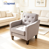 Fauteuil d'appoint minimaliste en tissu de lin capitonné avec accoudoirs incurvés et pieds en bois massif, confort extra doux pour la maison et l'hôtel