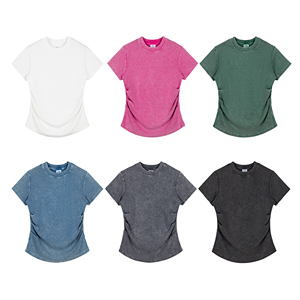 280GSM T-shirt en coton lavé pour femme T-shirt court et à volants - Product Image 2