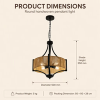 Lampe suspendue vintage en rotin tressé à la main, réglable en hauteur, en fer noir mat, pour les pièces alimentées par courant alternatif