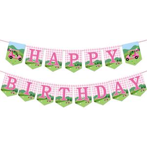 Pancarta de decoración de cumpleaños deportiva con temática de golf Rosa Pancarta de fiesta desechable y arreglo floral - Product Image 5