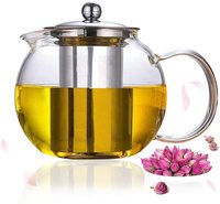 Théière en verre avec infuseur amovible, bouilloire à thé transparente compatible avec les plaques de cuisson, pour thé en fleurs et thé en vrac