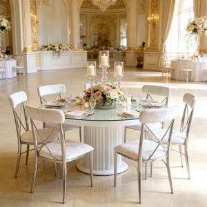 Juego de Mesa y Sillas de Comedor de Acero Inoxidable Moderno de Lujo de Dubái para el Hogar, Apartamento, Hotel y Uso en Exteriores, Eventos y Banquetes, Personalizado - Product Image 1
