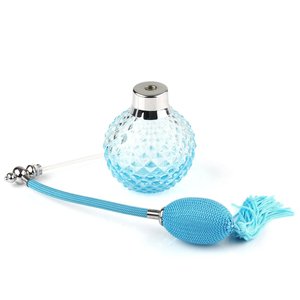 Botellas de Perfume Redondas de Vidrio Azul Vintage de 100 ml con Atomizador y Vaso Largo Azul - Product Image 2