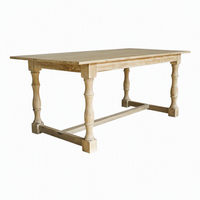 Table de ferme rectangulaire traditionnelle en bois massif avec pieds cannelés, style antique, pour usage extérieur en hôtel