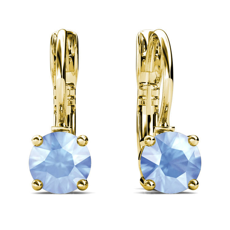 Brass With 18k Yellow Gold Plated Air Blue Opal Earrings
