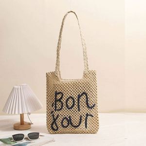 Sac à bandoulière pour femme, nouveau sac de plage en paille tressée ajourée avec lettres brodées - Product Image 3