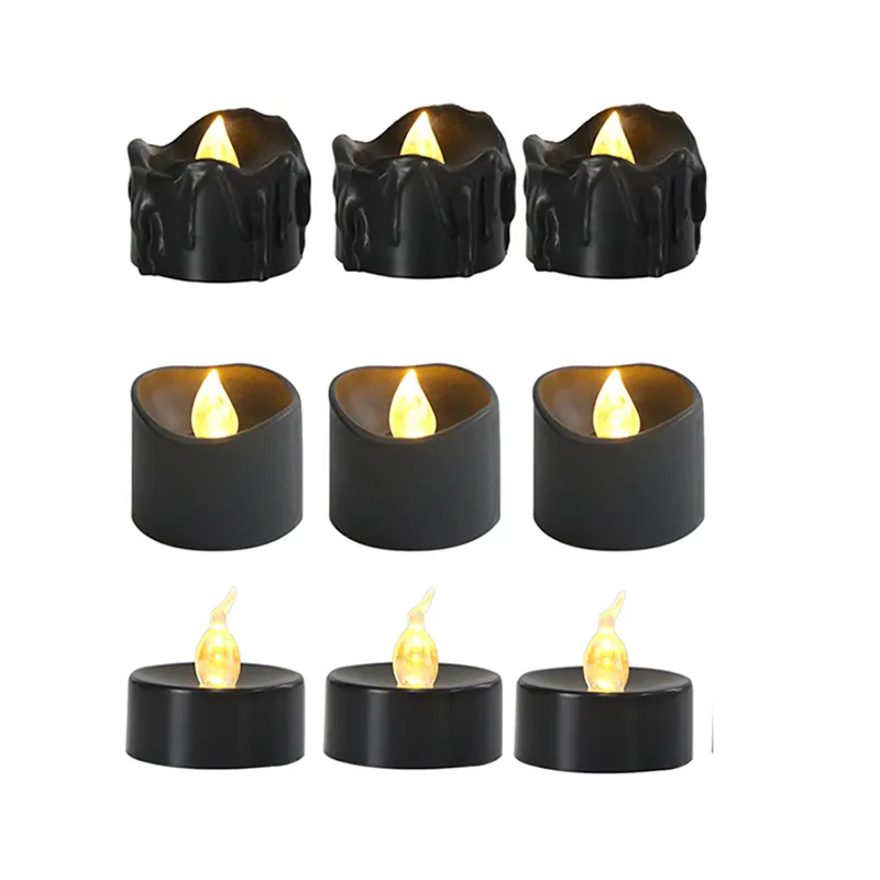 Zwarte Theelichtjes Kaarsen Op Batterijen Werkende Vlamloze Votiefkaarsen 200 Uur Flikkerende Led-Gotische Kaarsen