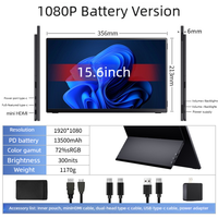 Moniteur portable 15,6 pouces IPS avec batterie intégrée, 1080P, 300 cd/m², 100% SRGB