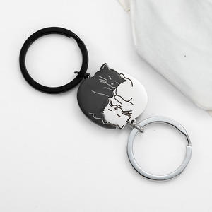 Juego de llavero de pareja de gatos a juego lindo gato negro rompecabezas colgante regalo para novia/novio - Product Image 5