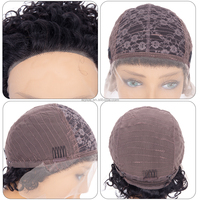 Perruque crépus bouclés brésiliens cheveux humains coupe lutin perruques pour femmes Vente en gros à chaud vague courte dentelle avec fermeture frontale faite à la machine