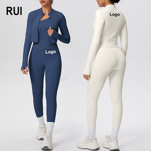 Conjunto de Yoga de 3 Piezas para Mujer RUIQUWIN, Top de Yoga Transpirable, Leggings de Cintura Alta, Elástico en 4 Direcciones, Ropa Deportiva que Absorbe la Humedad - Product Image 1