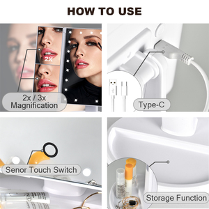 Hot bán tri-gấp ba-cách led trang điểm Vanity gương tùy chỉnh xách tay gấp Máy tính để bàn thường vụ bảng thắp sáng thiết kế nhỏ gọn - Product Image 4