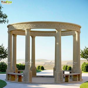 Gazebo <span class=keywords><strong>de</strong></span> cúpula <span class=keywords><strong>de</strong></span> mármol blanco natural para exteriores con decoración <span class=keywords><strong>de</strong></span> Villa o palacio - Product Image 5