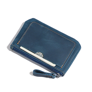 Portafoglio Minimalista Vintage in Vera Pelle di Vacchetta Blu per <span class=keywords><strong>Uomo</strong></span> con Portamonete con Cerniera e Tasca Frontale Sottile Porta Carte - Product Image 4