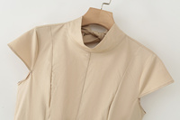 Robe midi décontractée chic pour femme, nouvelle collection été 2026, col montant, style rétro, manches courtes.