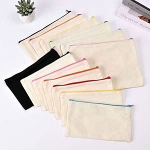 Wholesale Custom Logo Natural Beige With Colored Small Make up Zipper Pencil Cotton Canvas Pouch Bag - Product Image 1