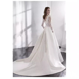 Nuovo arrivo abito da sposa in pizzo francese | Abito da sposa di lusso minimalista abito da sposa a maniche lunghe con tasca a strascico da cappella - Product Image 6