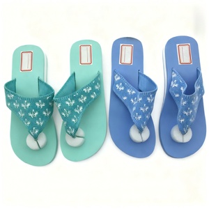 Sandales compensées d'été Nicecin pour femmes, confortables, à lanières larges en tissu tricoté, semelle épaisse, couleur pastel, pour la plage, avec logo personnalisé - Product Image 1