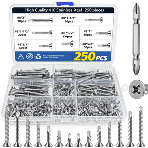 250Pcs Stainless Steel Phillips Countersunk Self Drilling Screws 410 Steel Inch Size Metal Fixing Kit Boxed - Product Image 1