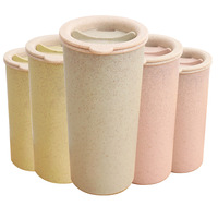 Tasse à café en paille de blé, de qualité alimentaire, biodégradables, réutilisables, de haute qualité, avec couvercle, gobelet d'eau pour voyage et Camping, ml